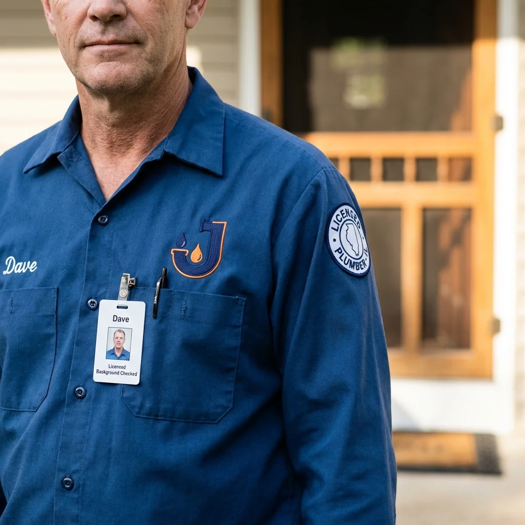 Licensed plumber showing ID badge in Cedarburg, WI