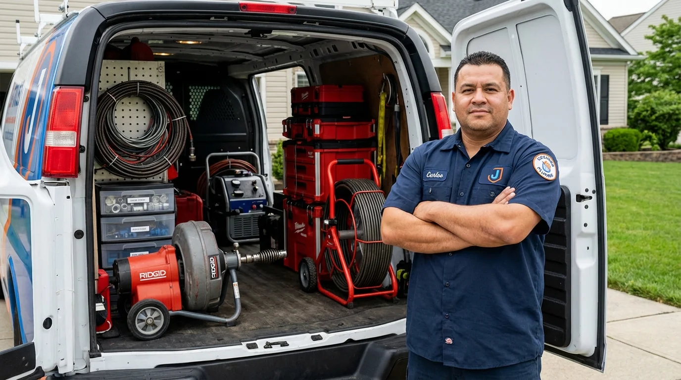 Professional drain cleaning equipment and Johns Plumbing LLC plumber in Cedarburg