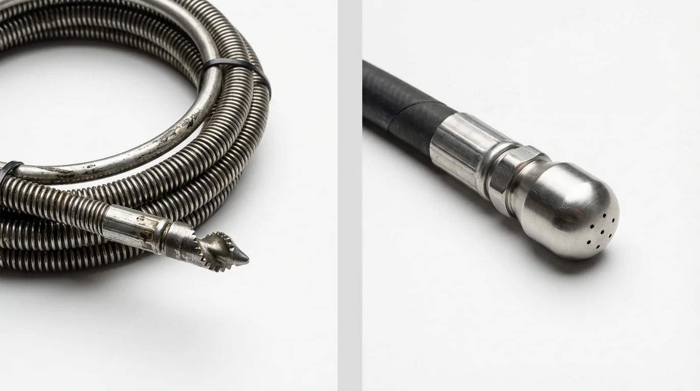 Drain snake cable and hydro jetting nozzle used for drain cleaning in Cedarburg, WI