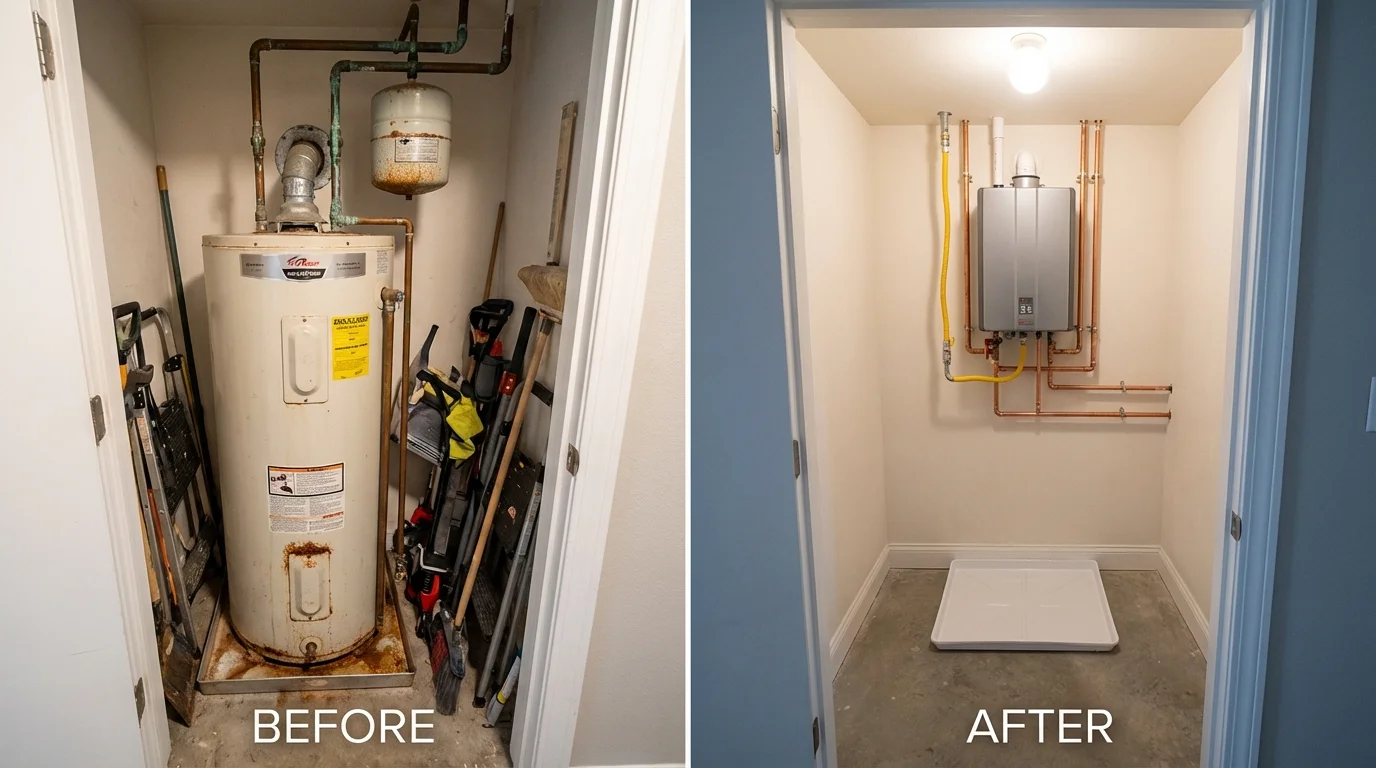 Tank water heater versus wall-mounted tankless unit comparison for Cedarburg, WI homeowners