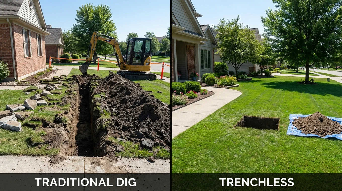 Trenchless sewer repair with minimal yard damage versus traditional excavation in Cedarburg, WI